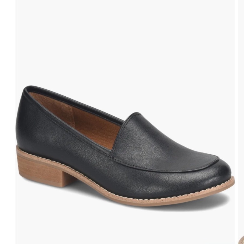 Eurosoft Vintage Norena Black Leather Slip-On Loafers Heels Women's Size 8.5
